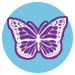 a purple butterfly on a blue and white background